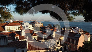 Sea overview from a City view of building rooftops