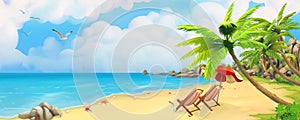 Sea panorama. Bay, tropical beach. Vector background