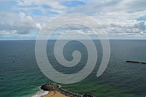 Sea panorama with blue water and cloudy sky in USA