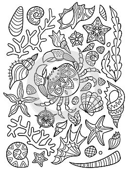 Sea pattern doodle coloring book page
