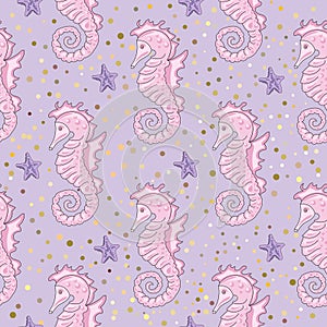 Sea Pattern SEA HORSE Color Vector Illustration Paper Colorful Birthday Wedding Magic Picture Scrapbooking Baby Book Digital Print