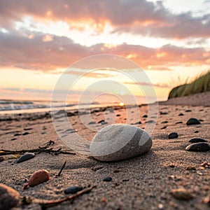 Sea pebble nature composition on sunset