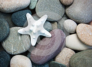 Sea pebble stones and starfish