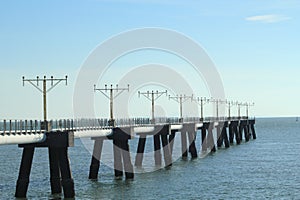 Sea, pier, fixed, link, bridge, sky, ocean, horizon, calm, water, breakwater, dock, coast, energy