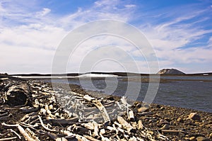 Sea and pingos near Tuktoyaktuk, NWT, Canada