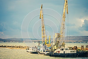 Sea port Crane and ships cargo industrial
