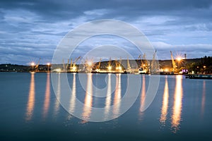 Sea port of Feodosia in evening .