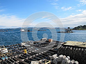 Sea port and piers of the city of Vigo in Spain. Resort