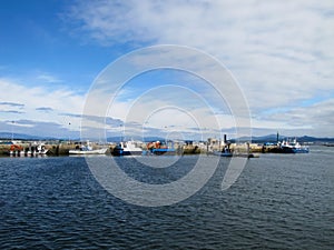 Sea port and piers of the city of Vigo in Spain. Resort