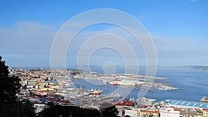 Sea port and piers of the city of Vigo in Spain. Resort