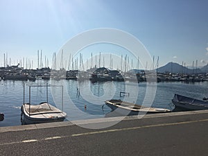 Sea port with yachts and boats in Montenegro