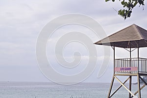 The sea is quiet, morning on the sea or the sea beach. Lifeguard at home.Observation tower on the beach of Thailand