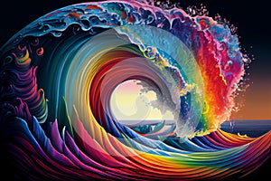 sea rainbow waves illustration Generative AI