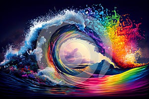 sea rainbow waves illustration Generative AI