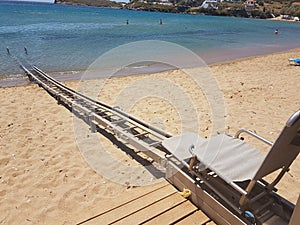 Sea ramp for disabled person to have access to the sea in batsi city andros island greece