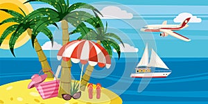 Sea rest banner horizontal concept, cartoon style photo