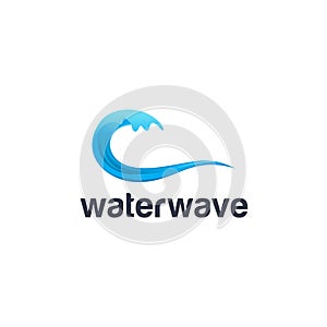 Sea or river ninth wave water sea ocean flow blue. Storm and tempest. Harmonious vector logo.
