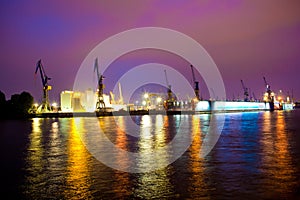 Sea or river port in night time