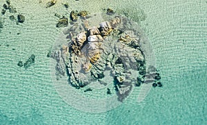 Sea rocks captured from drone, directly above