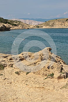 Sea and rocks on Rab island, Croatia. Near the town Lopar .