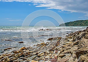 The sea at the rocky durasic Swanage coast