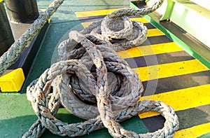 The sea rope on the deck of the