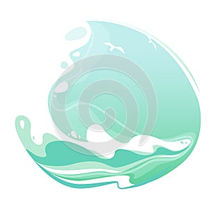 Sea round label with summer ocean wave vector backdrop and empty space. Seascape nature element for decoration. Island