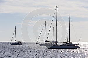 The sea with sailboats.