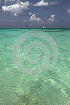 Sea, sailing vessels and clouds. Bridgetown, Barbados