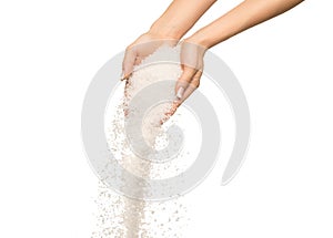 Sea salt crystals in women hand