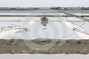 Sea salt evaporation pond in Petchaburi, Thailand.