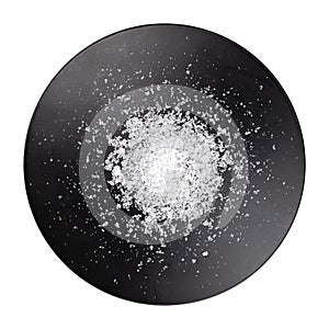 Sea salt, fleur de sel, flor de sal, in a flat black bowl photo