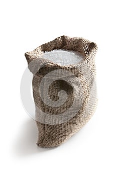 Sea salt in jute sack