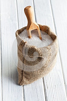 Sea salt in jute sack