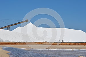 Sea salt mining conveyor onto a stockpile