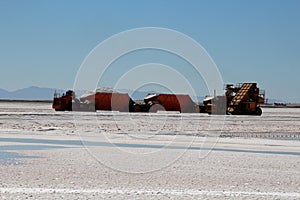 Sea salt mining in the salt flats of the lagoon at Ojo de Liebre, Baja California Sur, Mexico