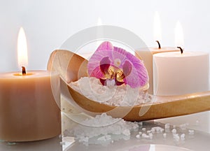 Sea salt with orchid photo