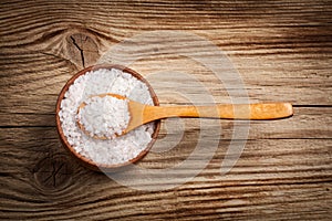 Sea Salt in a spoon and bowl photo