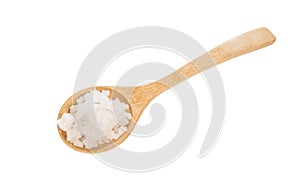 Sea salt on wooden spoon