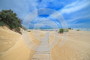 Sea sand dunes with path beach Anapa Russia