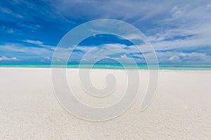 Sea sand sky, empty tropical beach landscape. Idyllic tranquil nature view. Beautiful beach scenery