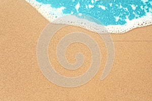 Sea sand and surf texture background. Vacation on ocean beach, summer holiday concept