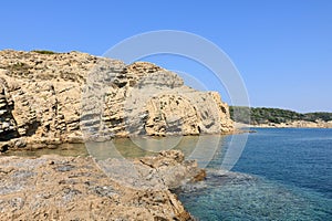 Sea and sandstone rocks in Lopar on the island Rab in Croatia