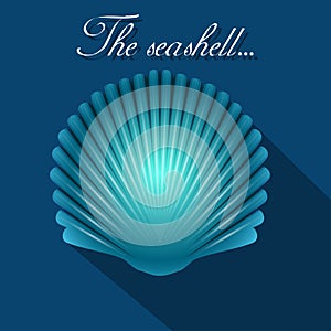 Sea scallop seashell blue icon. Vector.