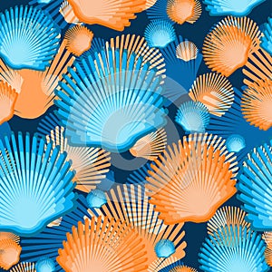 Sea scallop seashell semless pattern. Vector.