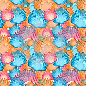 Sea scallop seashell semless pattern. Vector.