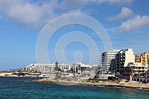 Sea, seafront, promenade, hotels, Bugibba, Malta