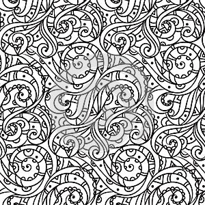 Sea seamless pattern, black and white wave . Adult Coloring pages