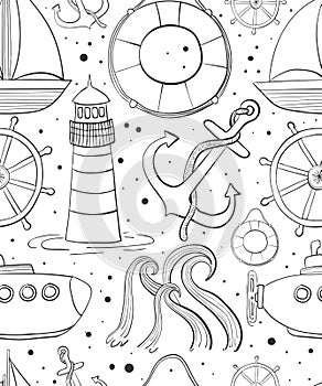 Sea seamless pattern. Childrens background of marine themes. Boyish ornament for fabric.