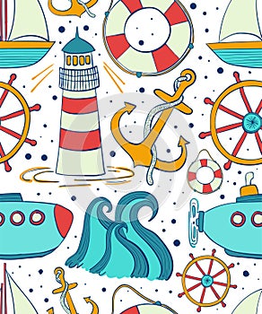 Sea seamless pattern. Childrens background of marine themes. Boyish ornament for fabric.